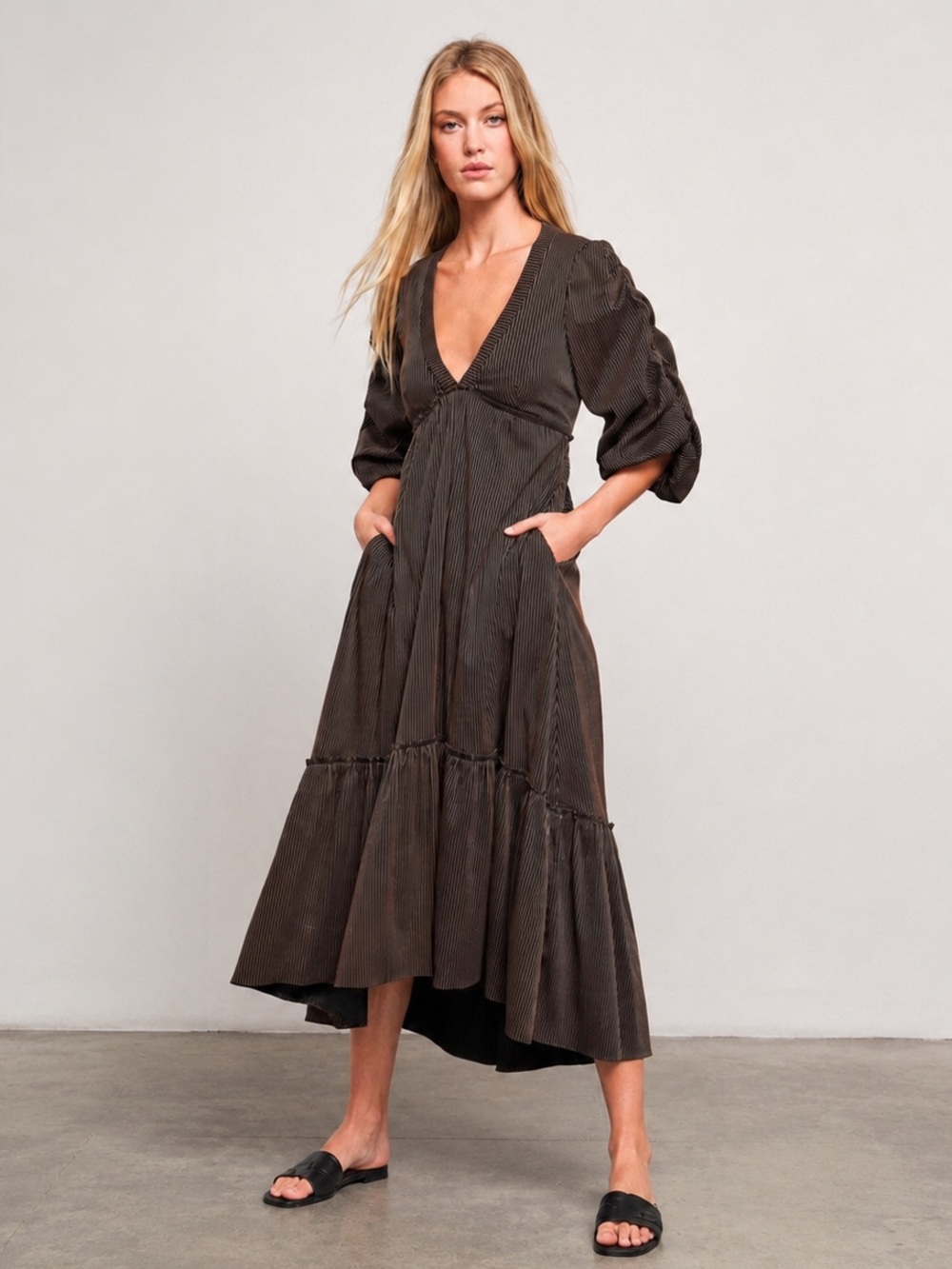 LA LIGNE Gitane Ruched Striped Midi Dress Size XS